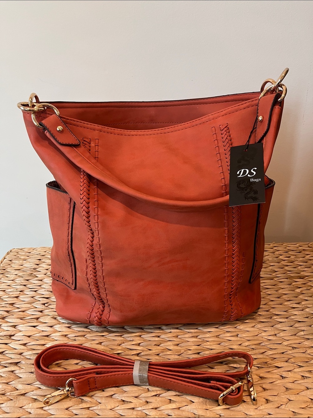Orange Braided Suede Shoulder Bag